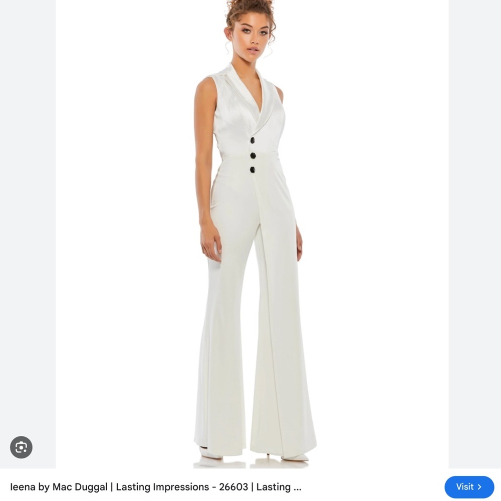 Ieena By Mac Duggal Style No. 26603 White tuxedo jumpsuit sz10  NWT